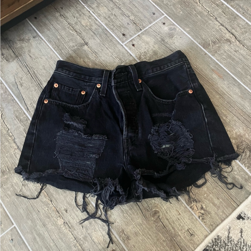 Levi’s 501 Distressed Black Denim Shorts
